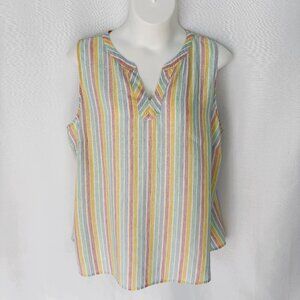 TALBOTS Multi-Color Stripe Linen Sleeveless Top
